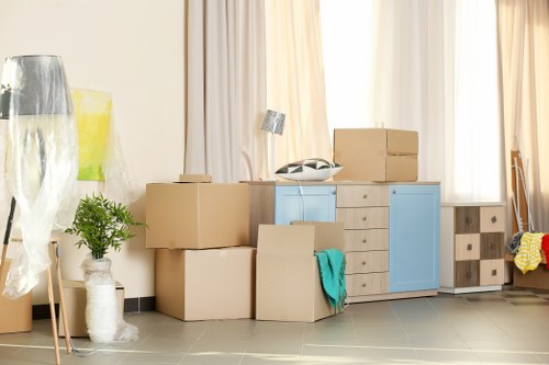 Student removals in Hampstead with packed boxes ready for transport