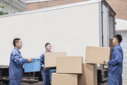 Packed household furniture ready for transport in Hampstead