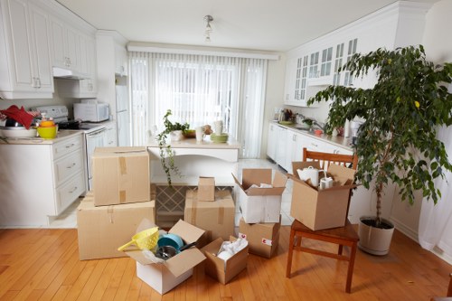 Professional movers carrying furniture for a Hampstead move