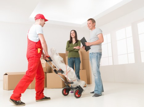 Packed moving boxes prepared for a Hampstead apartment move