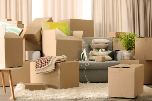 Office relocation equipment and boxes for a business move in Hampstead