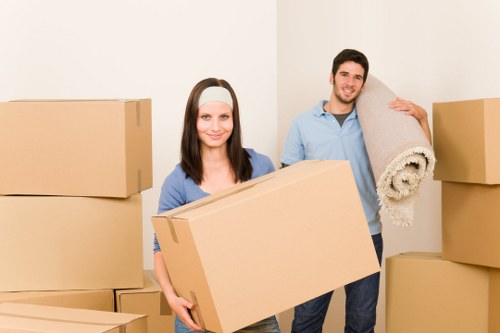 Organized packing supplies and labeled moving boxes for Hampstead relocations